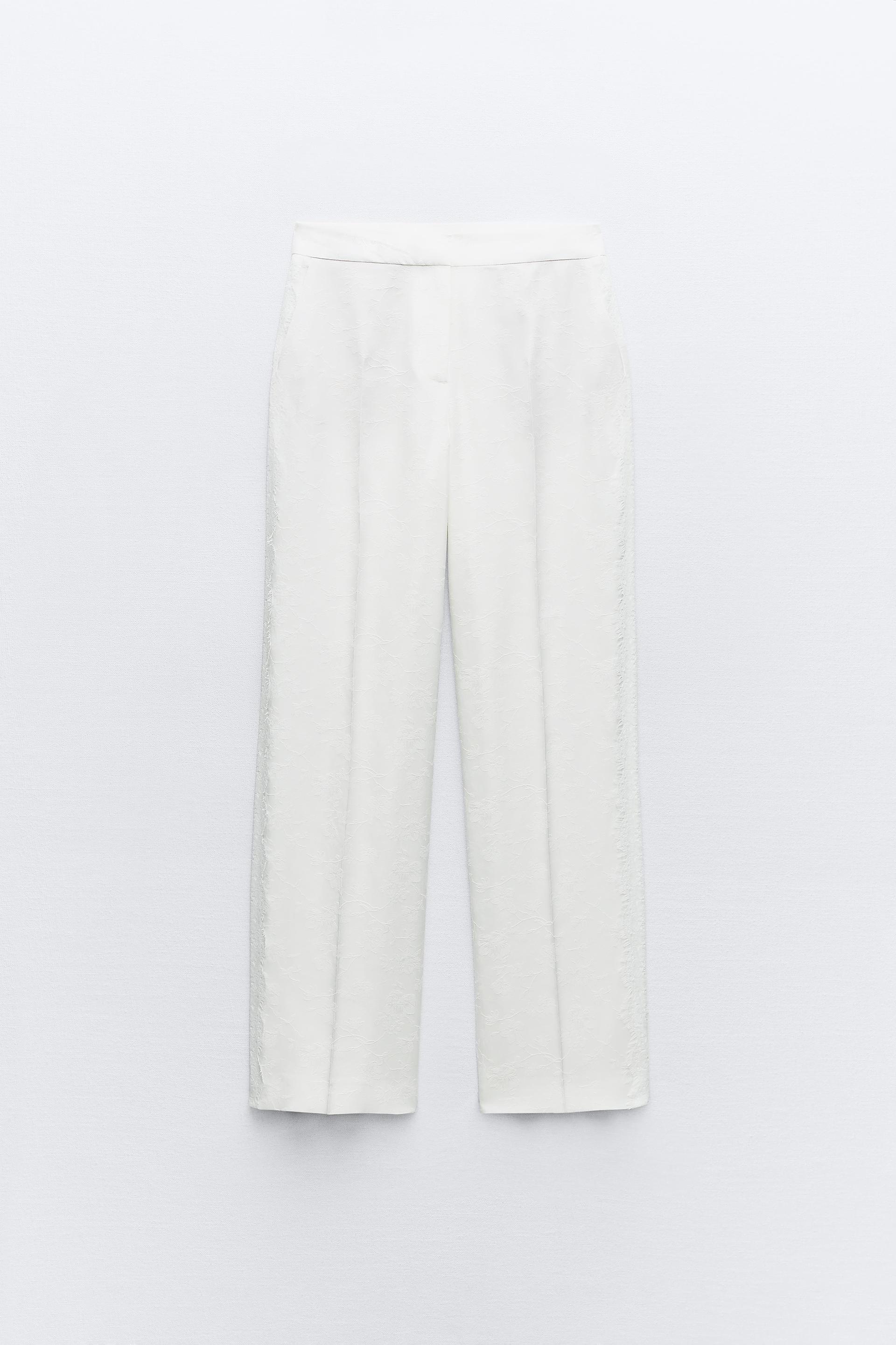 Брюки Zara Straight-leg Jacquard, желтовато-белый атласные брюки zara желтовато белый