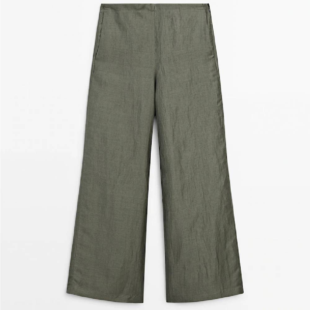 Брюки Massimo Dutti Linen Blend, зеленый брюки massimo dutti wide leg linen светло зеленый