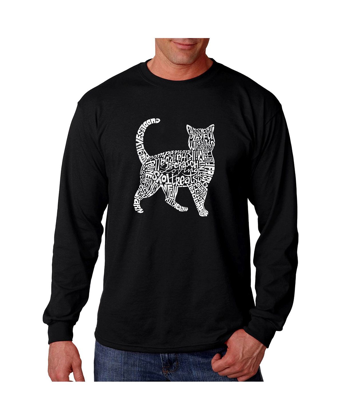 Мужская футболка с длинным рукавом word art - кошка LA Pop Art, черный
