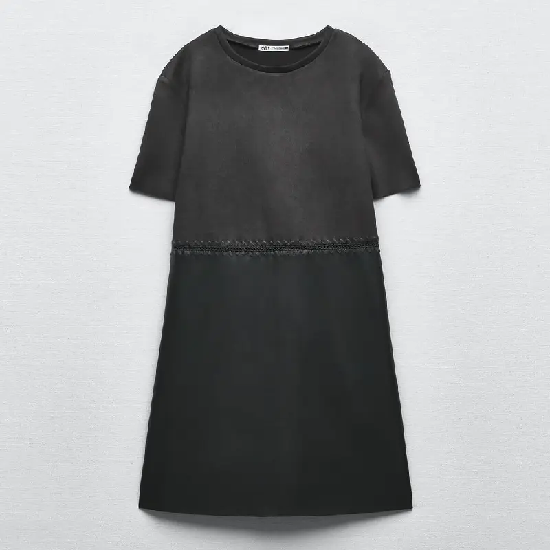 

Платье Zara With Contrast Faux Leather, темно-серый