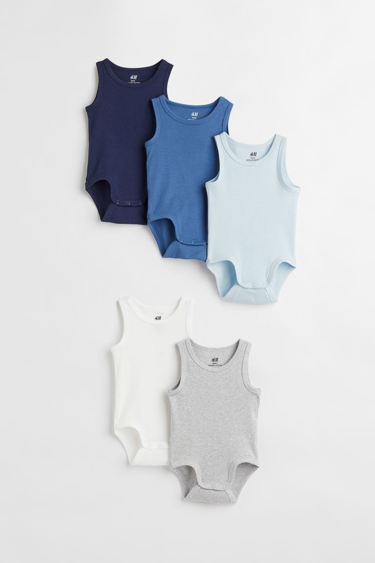5 комплектов боди из хлопка H&M, темно-синий/голубой