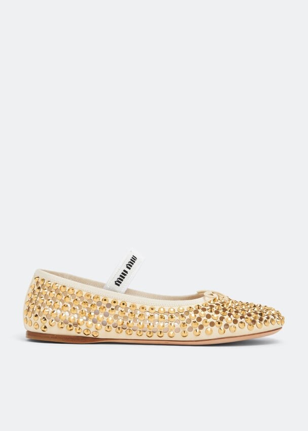 

Балетки MIU MIU Leather ballerinas, бежевый