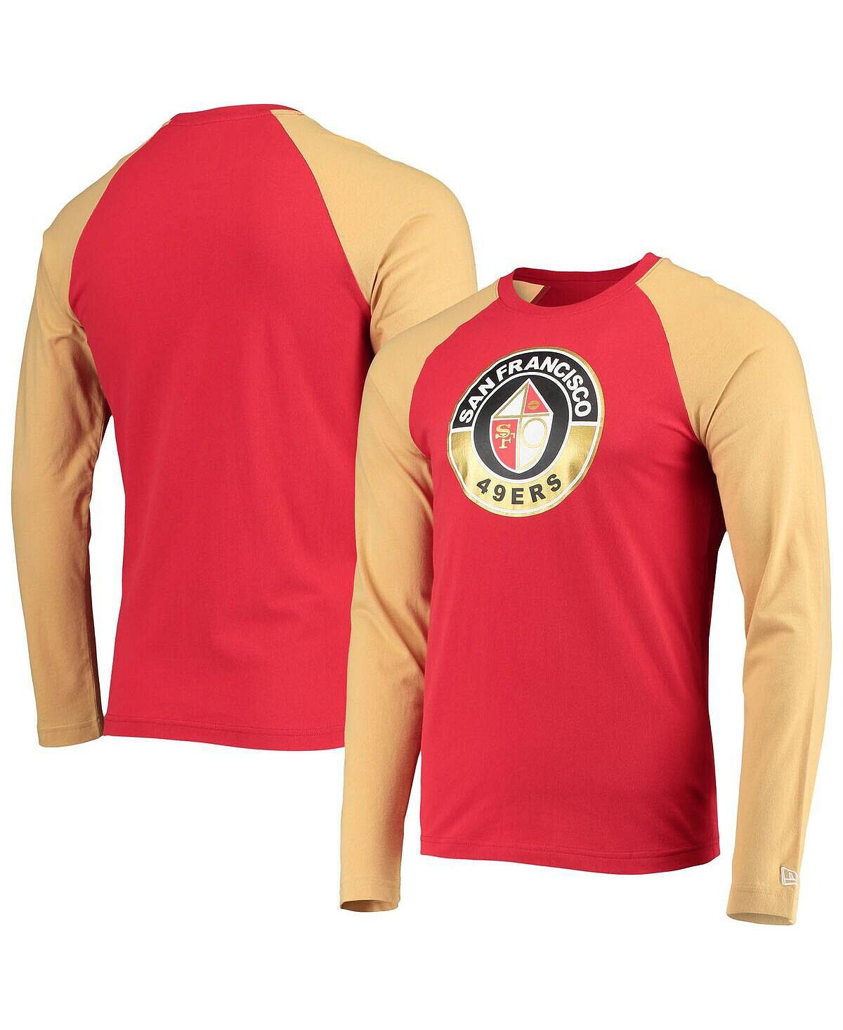 

Мужская алая, золотая футболка с длинным рукавом san francisco 49ers league raglan throwback New Era, мульти