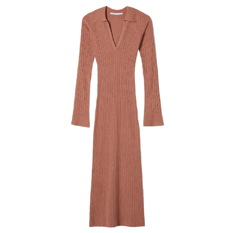 

Платье Bershka Long Knit Polo Collar, красный