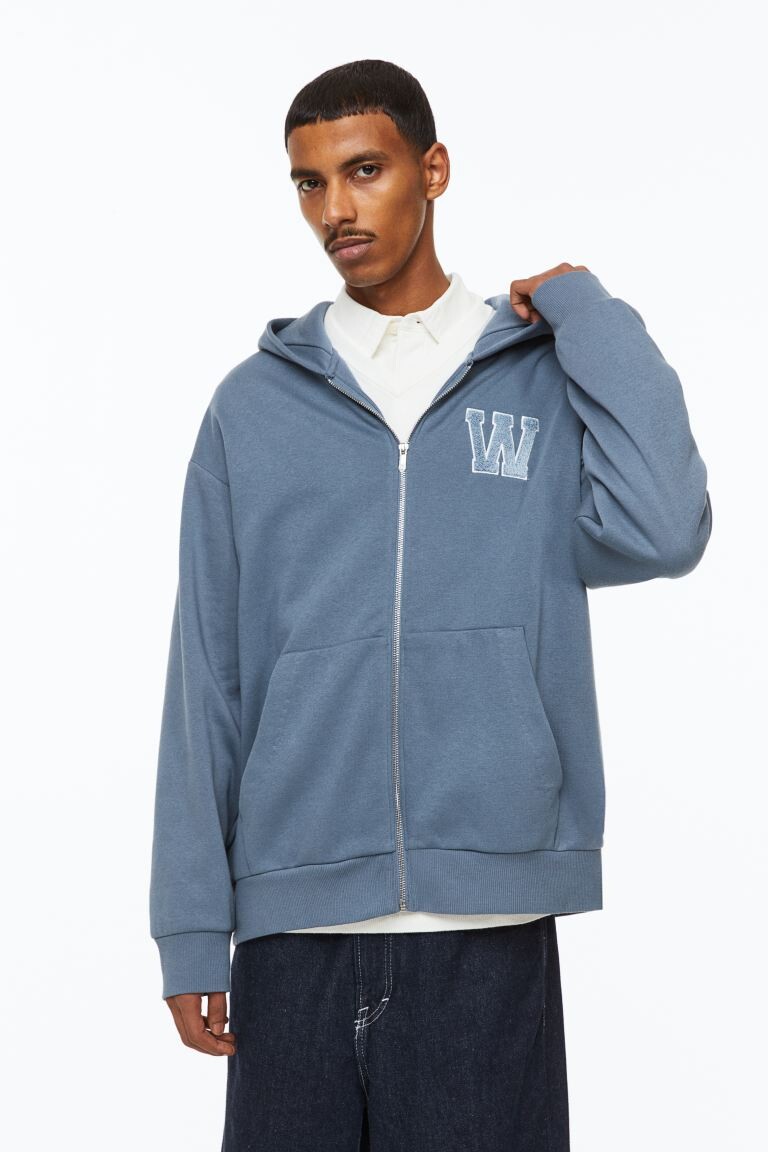 

Толстовка с капюшоном на молнии свободного кроя H&M, синий/w