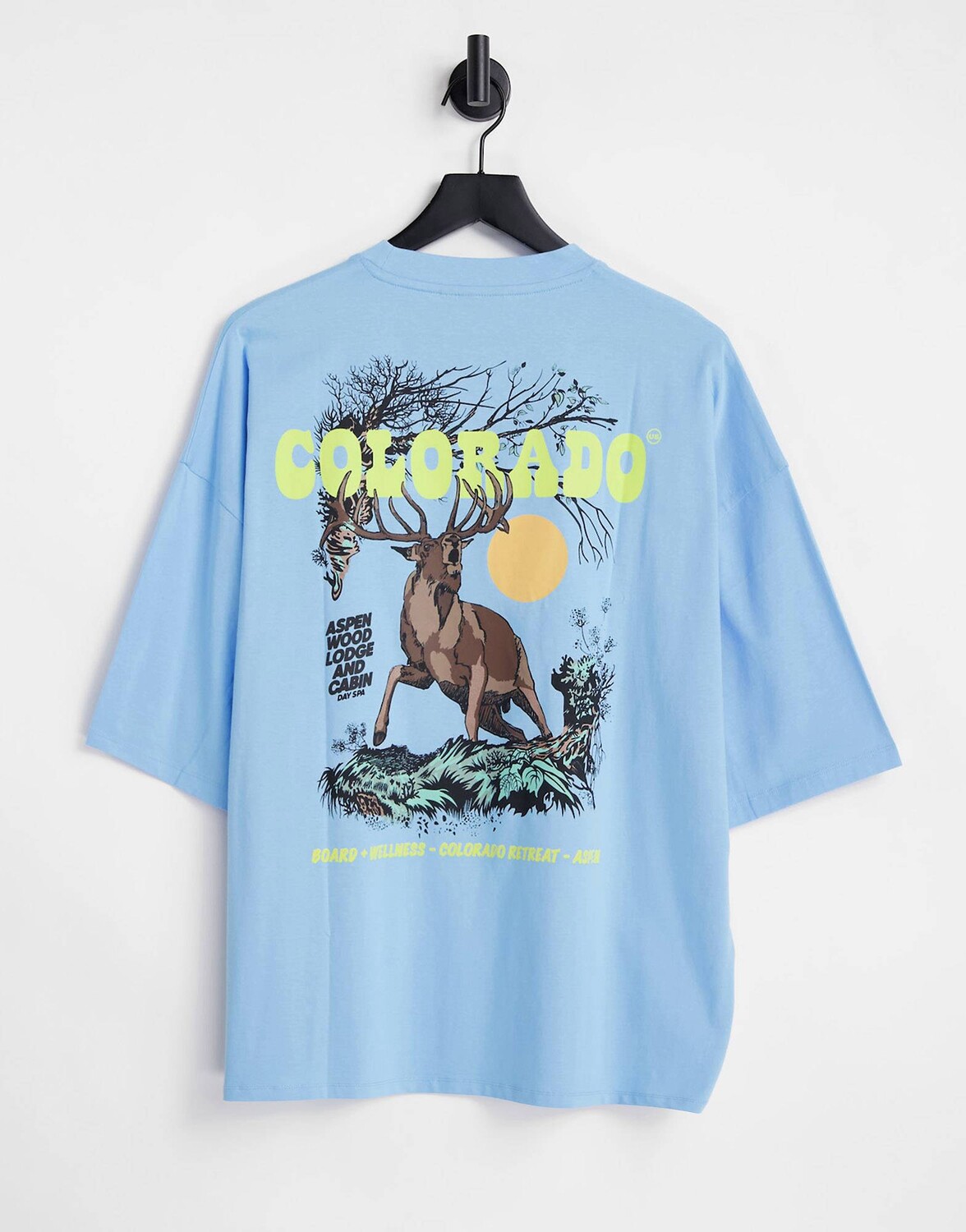 

Синяя оверсайз-футболка ASOS DESIGN с принтом Colorado outdoors спереди и сзади ASOS DESIGN
