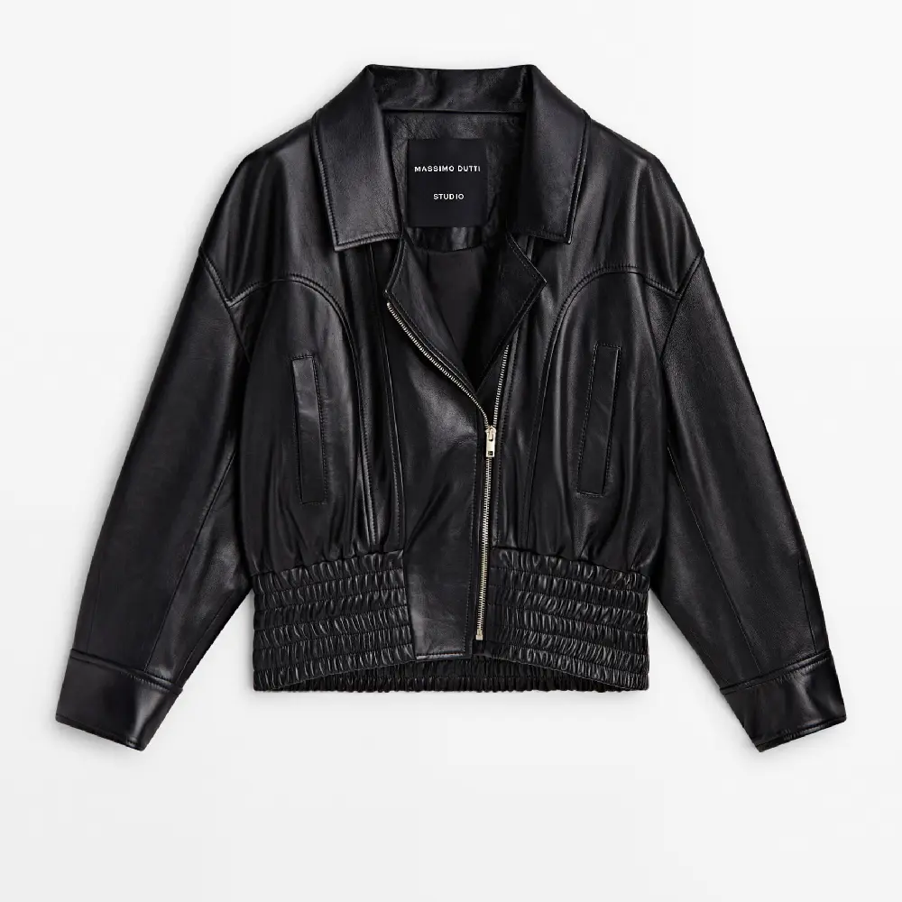 

Кожанная куртка Massimo Dutti Nappa Stretch Bomber - Studio, черный