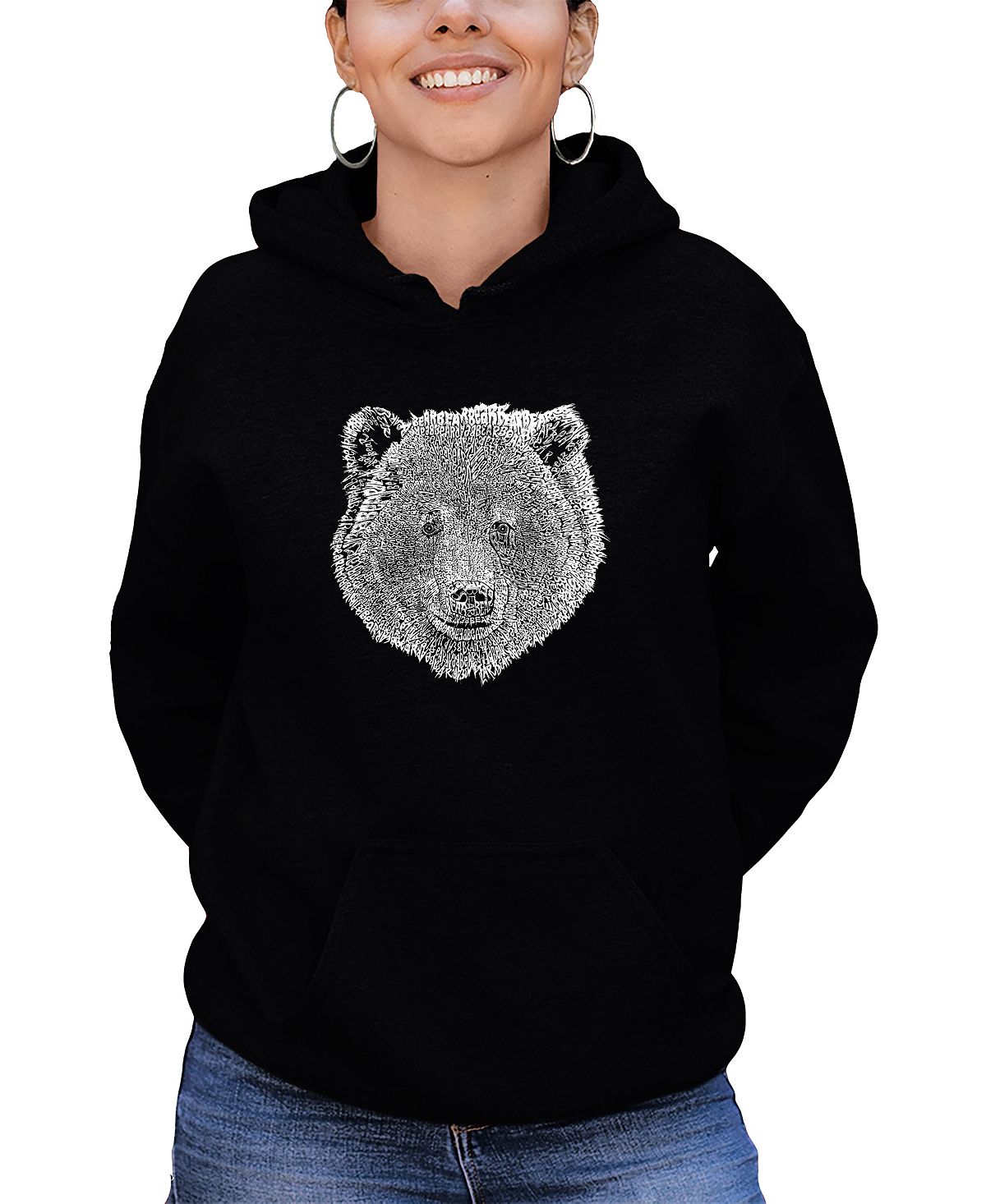 Женская толстовка с капюшоном word art bear face top LA Pop Art, черный три медведя медведи