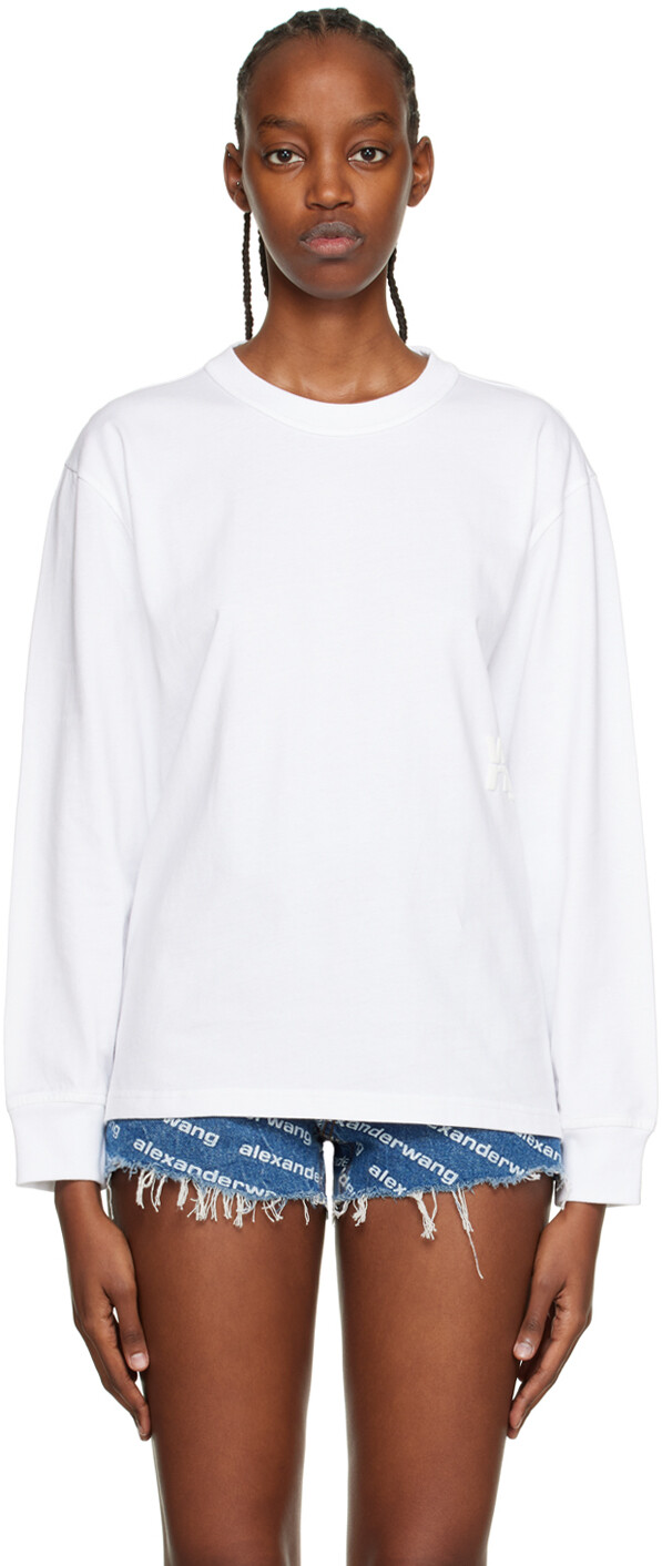 

Белая объемная футболка с длинным рукавом alexanderwang.t, Белый