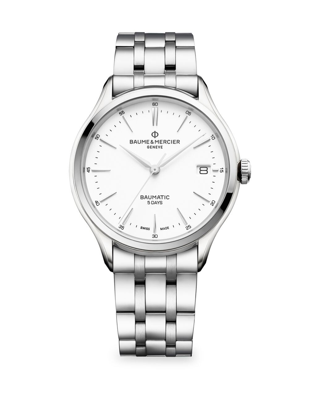 

Часы Clifton Baumatic с браслетом из нержавеющей стали с родиевым покрытием Baume & Mercier, серебряный