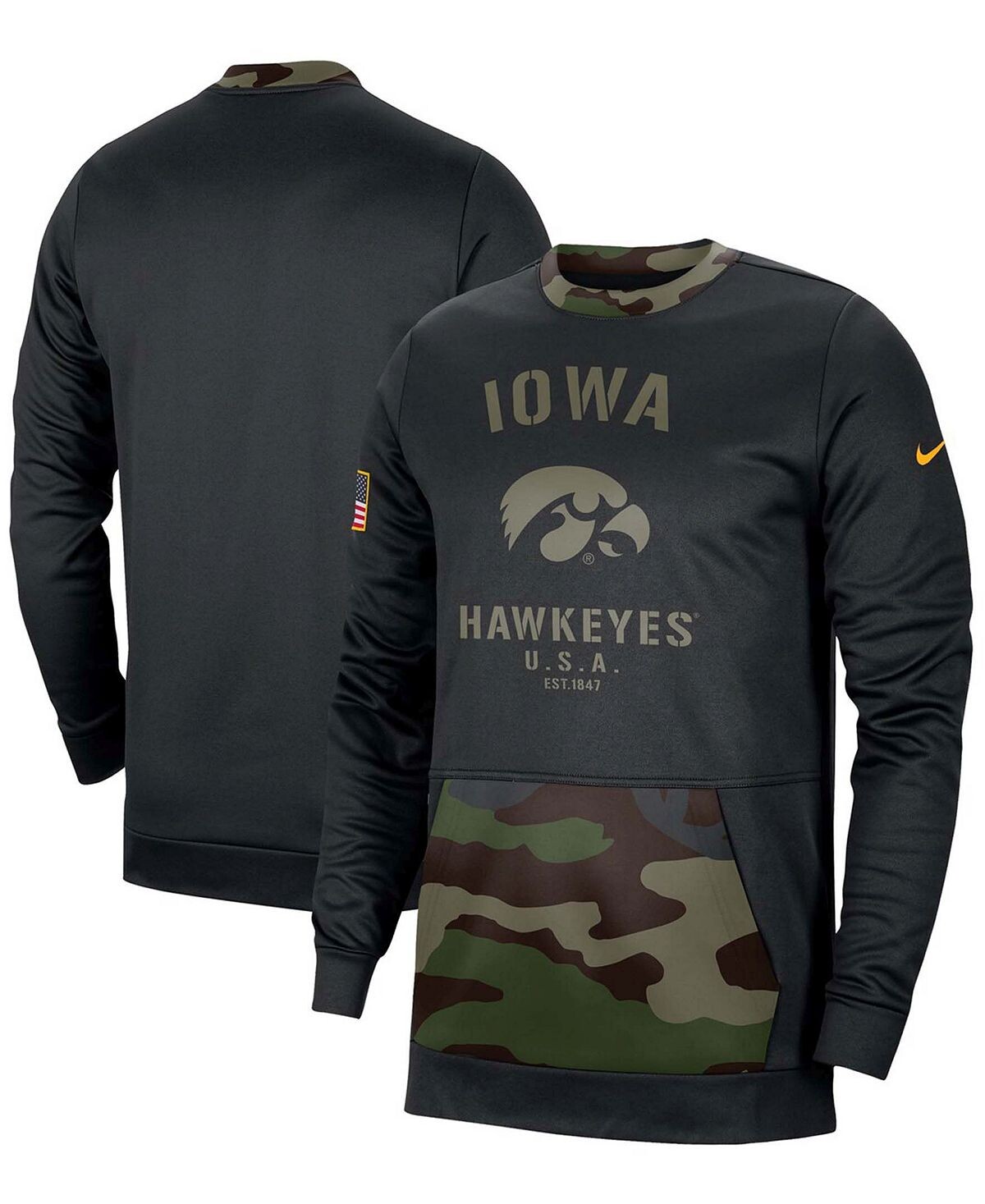 

Мужская черно-камуфляжная толстовка с капюшоном iowa hawkeyes в стиле милитари Nike, черный