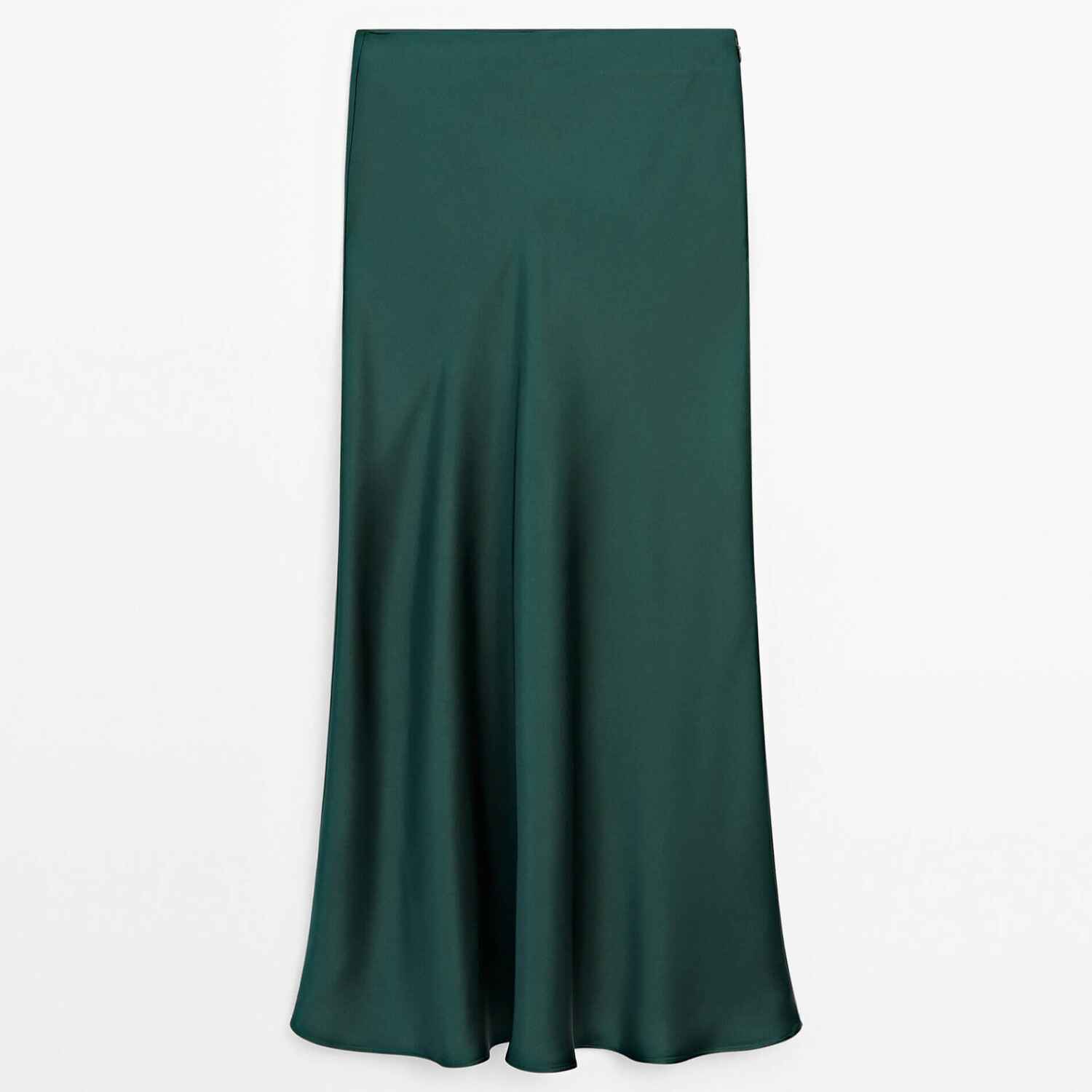 Юбка Massimo Dutti Satin Midi Studio, зеленый