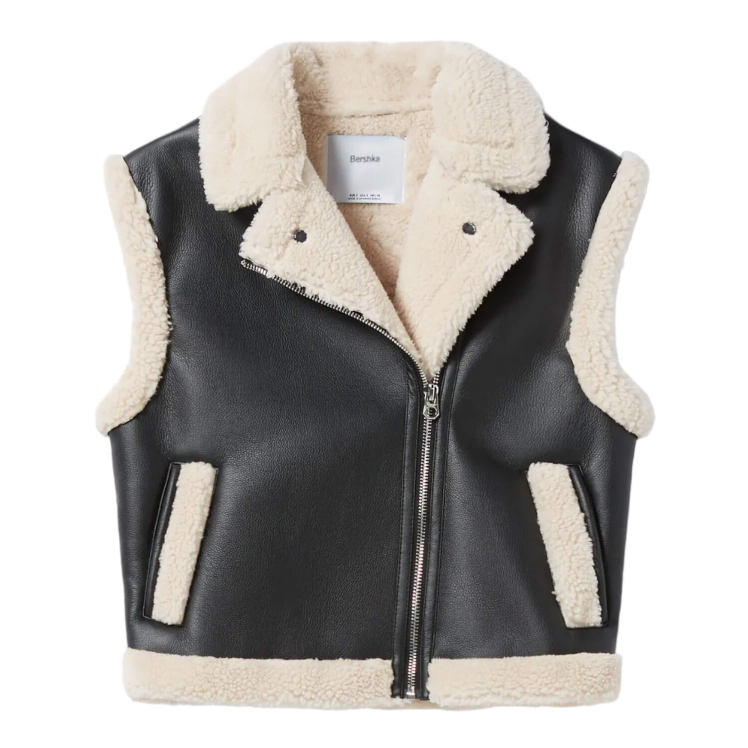 

Жилет Bershka Faux Leather Double Faced, черный
