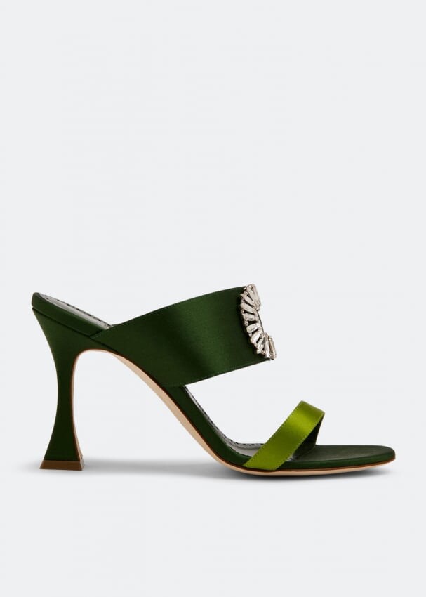 

Мюли MANOLO BLAHNIK Laali satin mules, зеленый