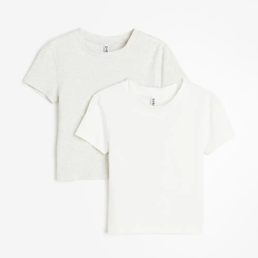 

Комплект футболок H&M Crop, 2 предмета, светло-серый/белый