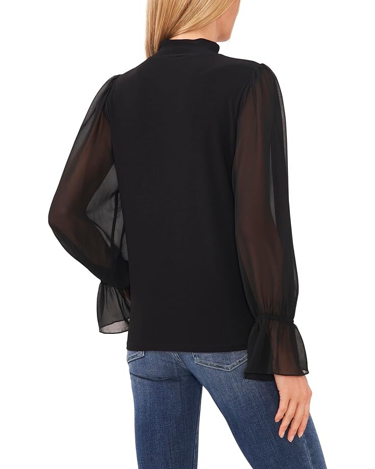 

Топ CeCe Mixed Media Mock Neck Knit Top, цвет Rich Black