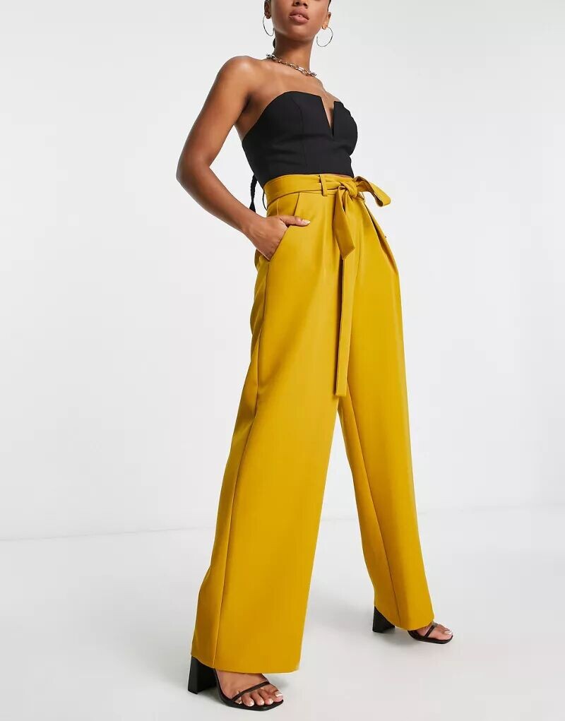 

Горчичные широкие брюки с поясом ASOS