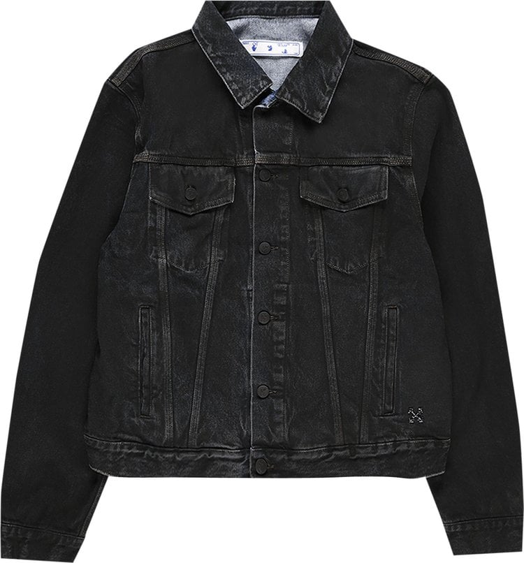 Куртка Off-White Stencil Slim Denim Jacket 'Black/Medium Blue', черный - фото