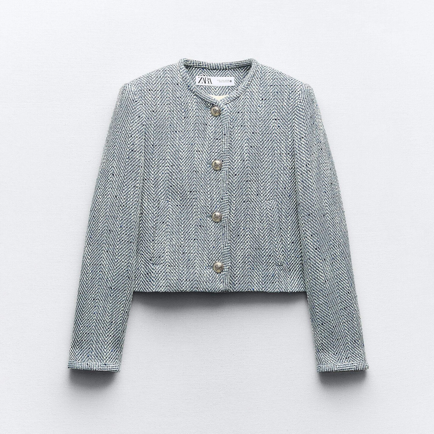 Жакет Zara Short Herringbone, синий рубашка zara kids herringbone голубой