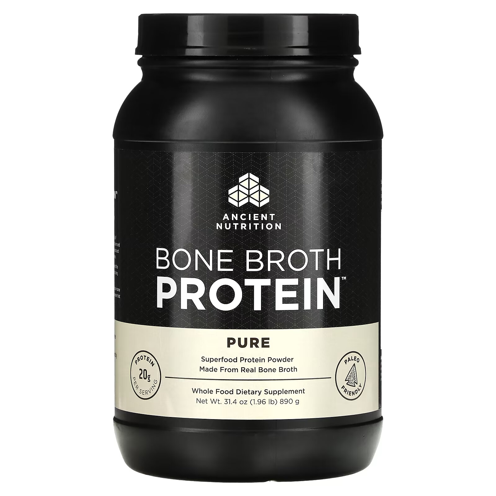 Dr. Axe / Ancient Nutrition, Bone Broth Protein, чистый белок, 890 г (1,96 фунта) dr axe ancient nutrition bone broth protein salted caramel 1 18 lb 540 g