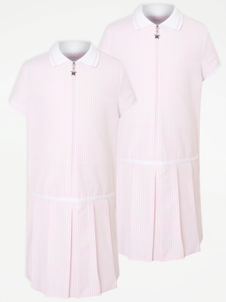 Розовое спортивное школьное платье в мелкую клетку для девочек (2 шт.) George., розовый