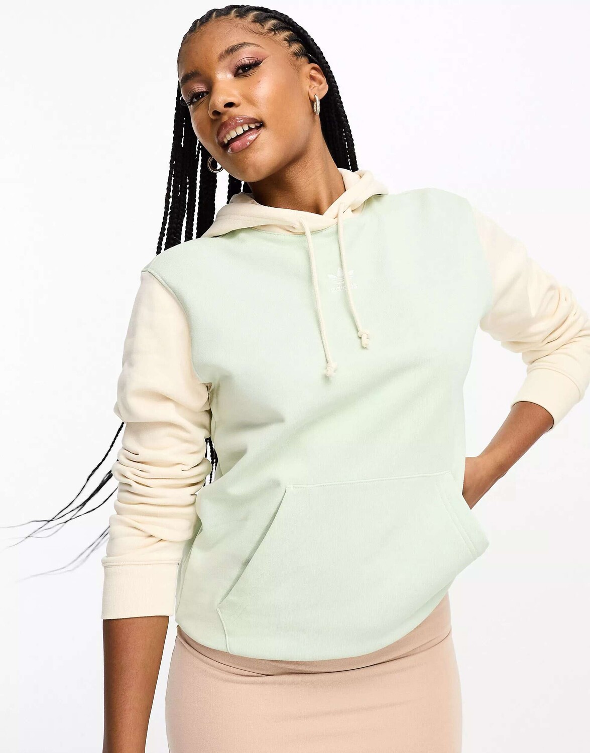 

Двухцветная льняная худи adidas Originals зеленого цвета, Зеленый