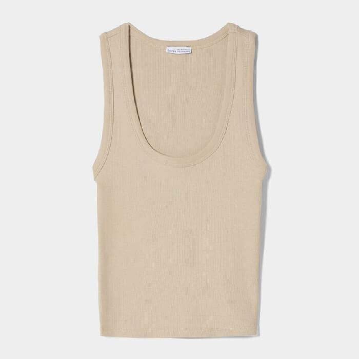 

Майка Bershka Sleeveless Ribbed, бежевый