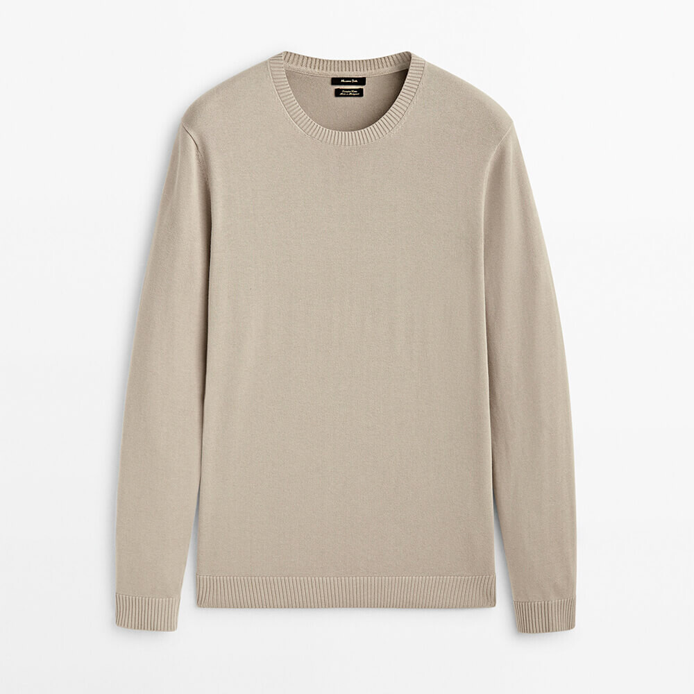 

Свитер Massimo Dutti из хлопка с круглым вырезом, бежевый