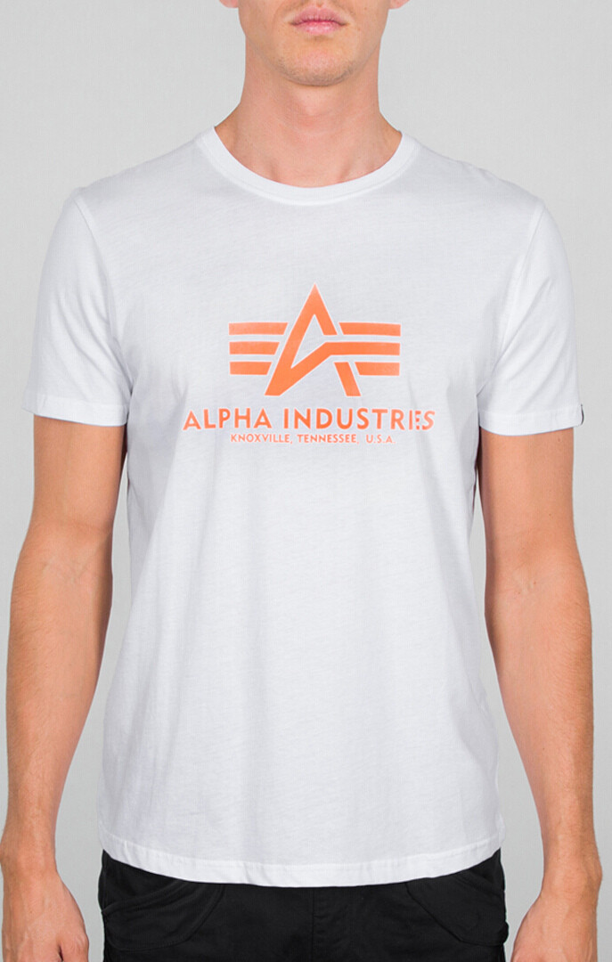 

Футболка Alpha Industries Basic Neon Print, бело-оранжевая