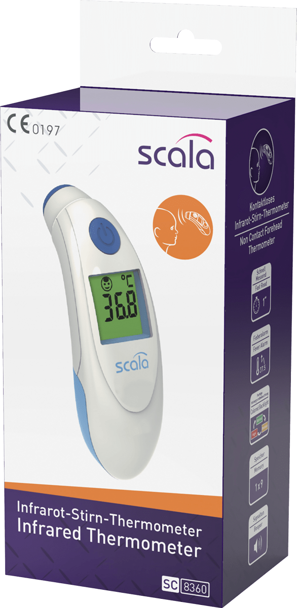 Клинический термометр SC 8360 бесконтактный инфракрасный со светодиодной сигнализацией лихорадки 1 шт. SCALA
