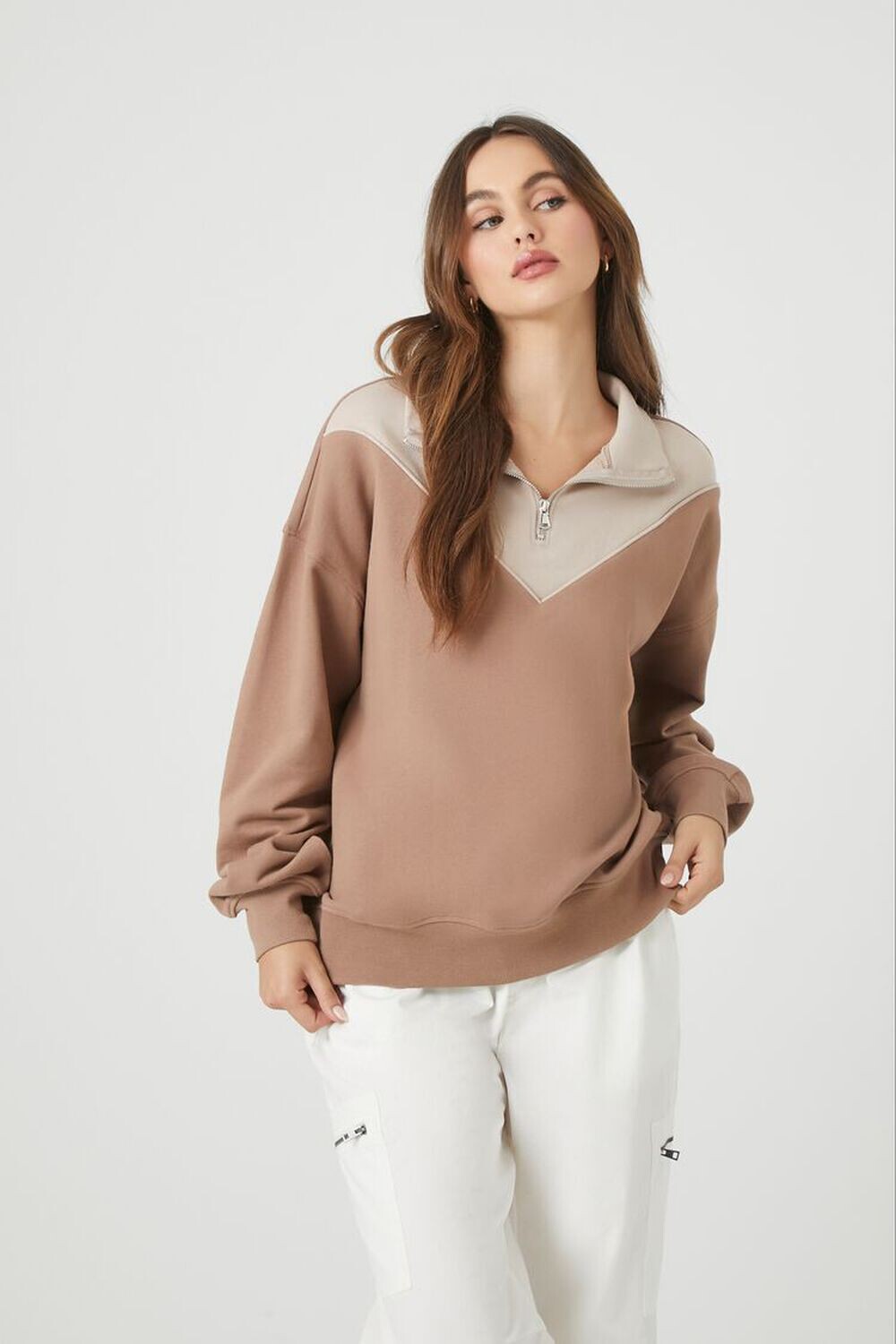 

Пуловер с цветными блоками из французской махровой ткани Forever 21, коричневый