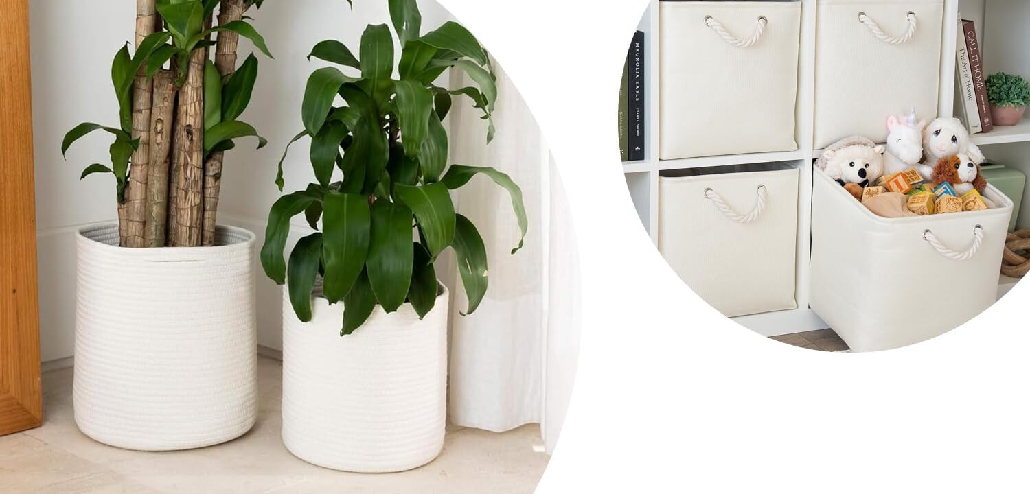 

Organi Haus 13x13 Кубические корзины Набор из 4 + 2 корзин для растений - БЕЛЫЙ OrganiHaus