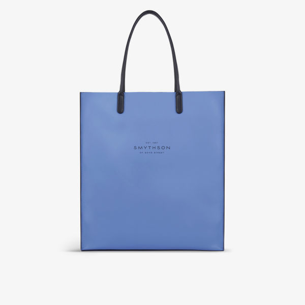 Кожаная сумка-тоут kingly с тисненым логотипом Smythson, синий цена и фото