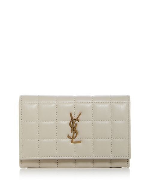 

Стеганый кожаный кошелек-конверт Saint Laurent, цвет Ivory/Cream