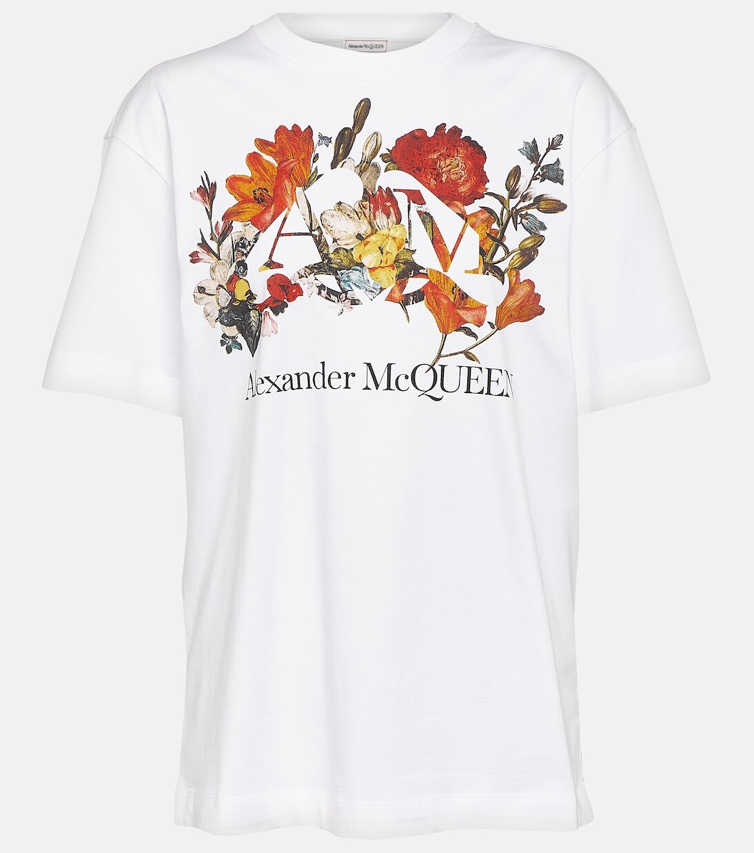 

Футболка из хлопкового джерси с цветочным принтом Alexander Mcqueen, белый