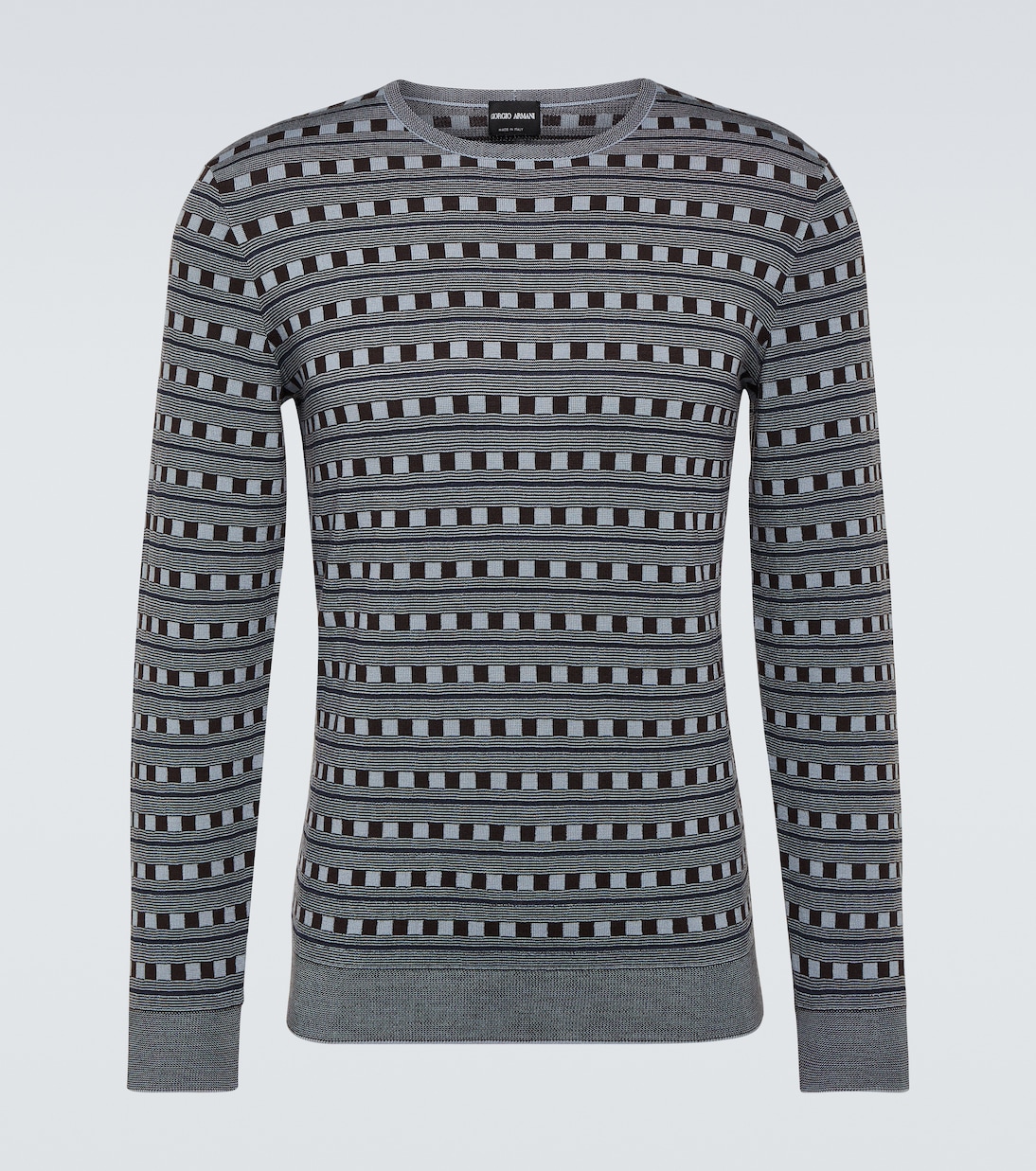 Полосатый жаккардовый свитер из смесовой шерсти Giorgio Armani, серый