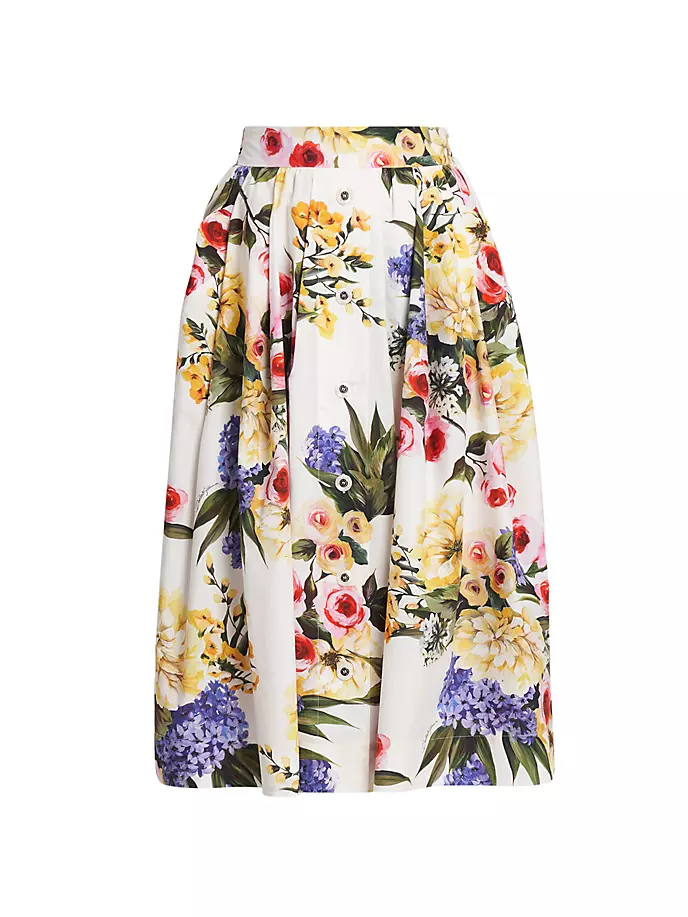 Хлопковая плиссированная юбка-миди с цветочным принтом Dolce&Gabbana, цвет giardino bianco