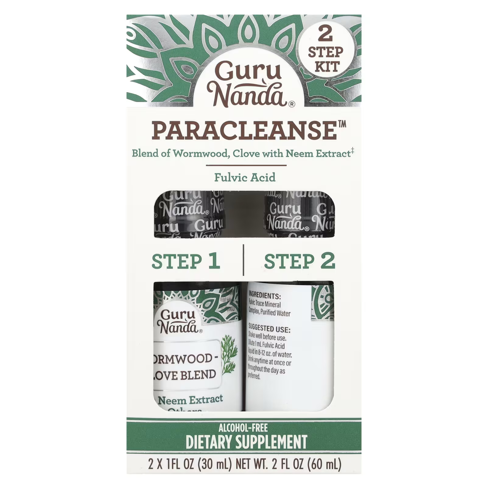 GuruNanda Paracleanse 2 Step Kit без спирта, 2 штуки по 1 жидкой унции (30 мл) каждая