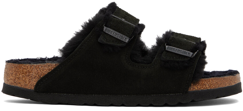 

Черные узкие сандалии из овчины Birkenstock Arizona