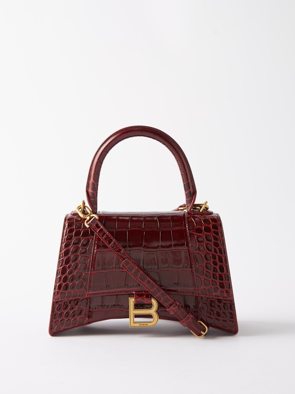 

Сумка hourglass s из кожи с тиснением под кожу крокодила Balenciaga, красный