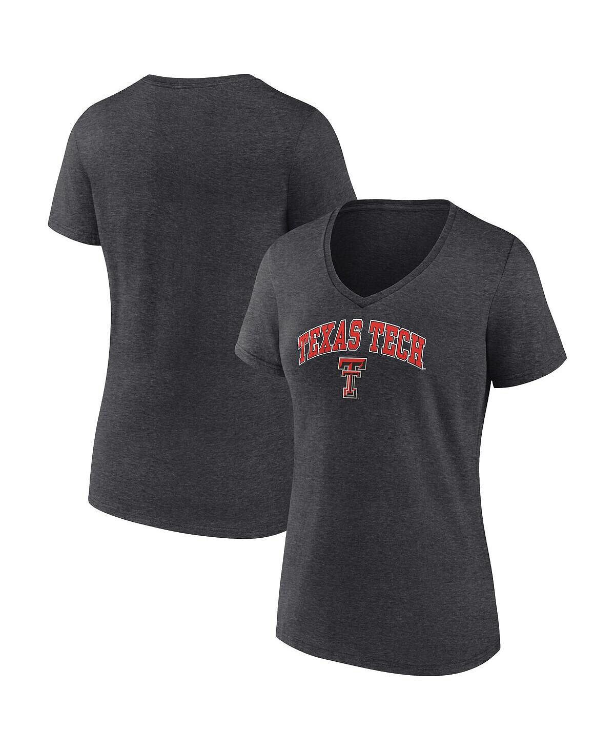 

Женская футболка с v-образным вырезом и фирменным логотипом Heather Charcoal Texas Tech Red Raiders Evergreen Campus Fanatics