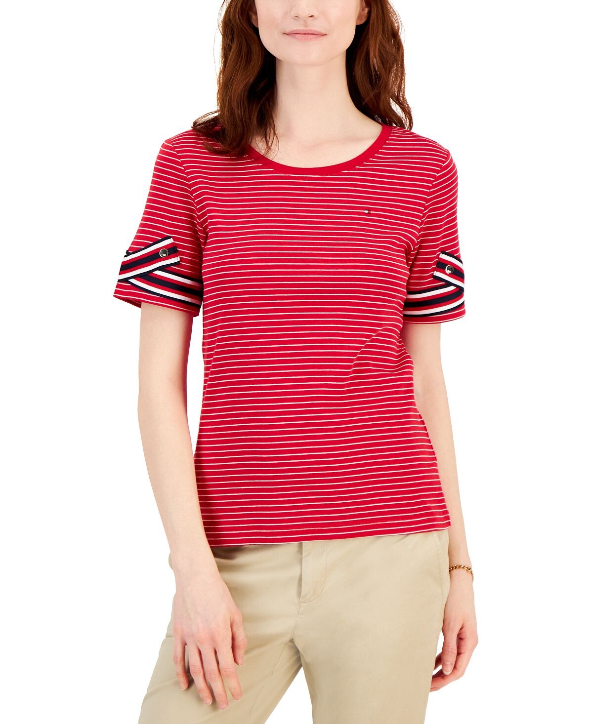 

Женский хлопковый топ в фирменную полоску Tommy Hilfiger