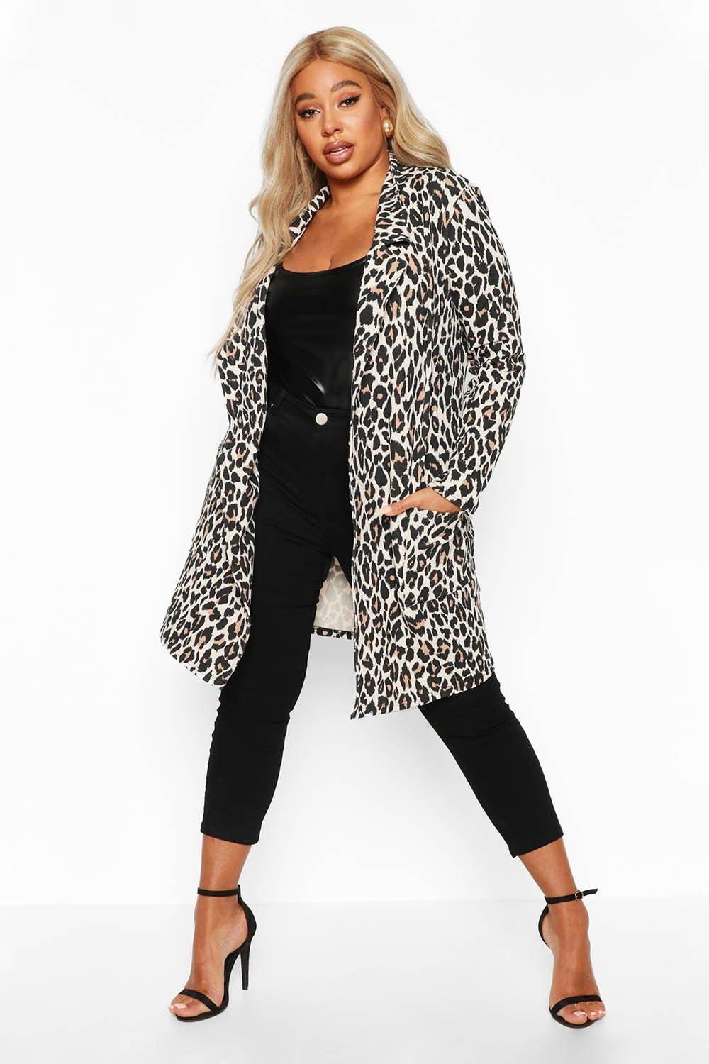 Пальто пальто с леопардовым принтом Boohoo, загар пальто с леопардовым принтом