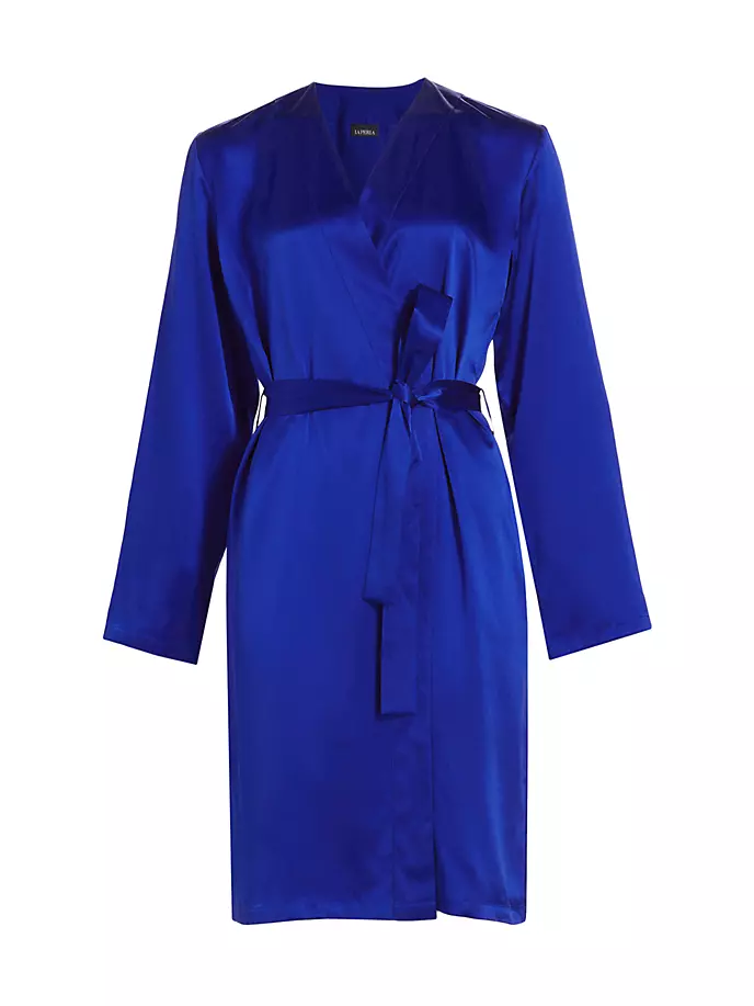 

Шелковый халат длиной до колена с поясом La Perla, цвет yves klein
