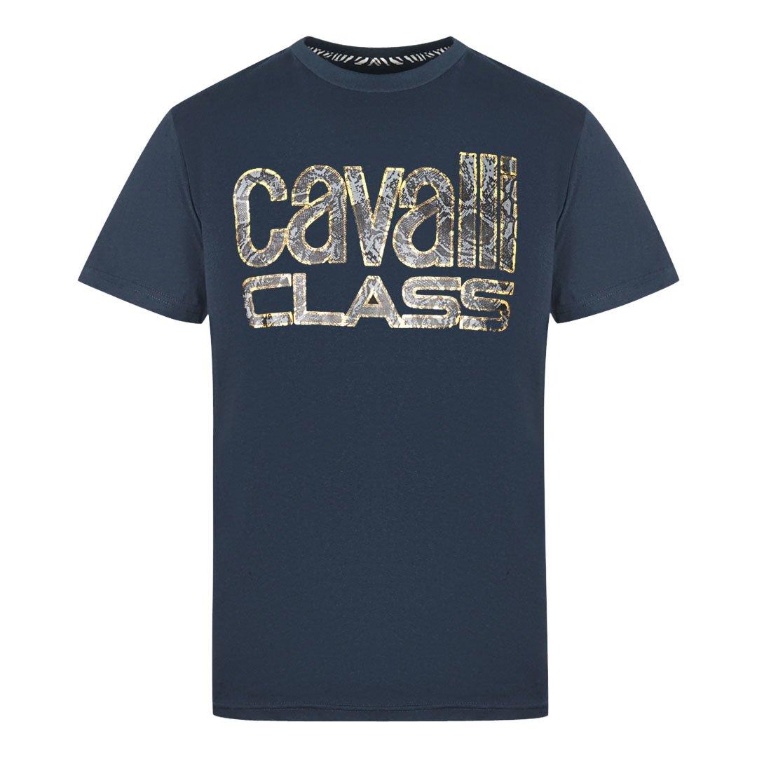 цена Темно-синяя футболка с логотипом Snake Skin Cavalli Class, синий