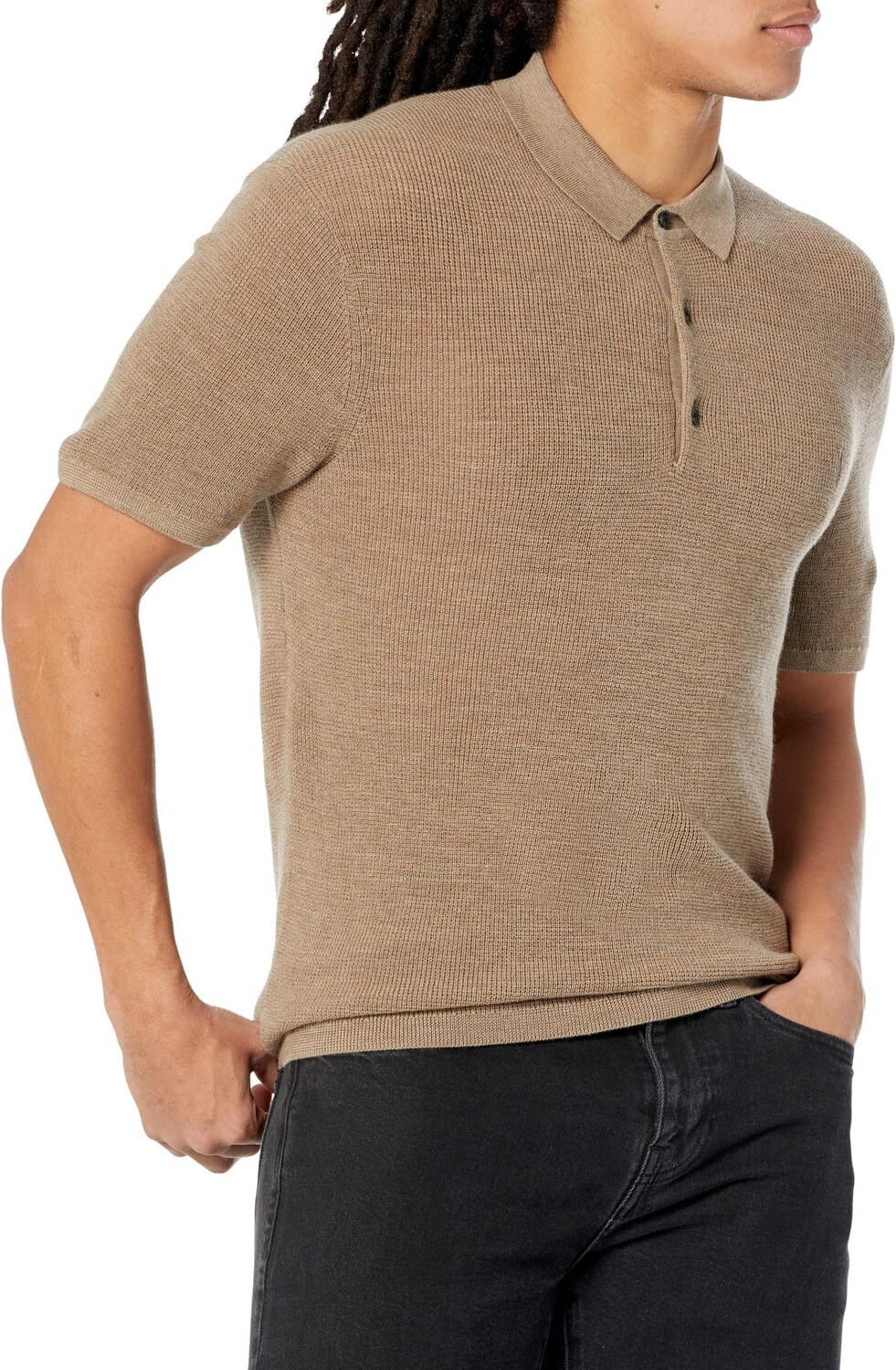 

Рубашка-поло Ivar Merino Short Sleeve Polo AllSaints, цвет Warm Taupe Marl