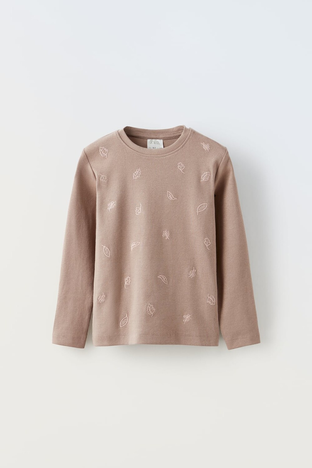

Футболка в ребрику с вышивкой ZARA, темно-розовый