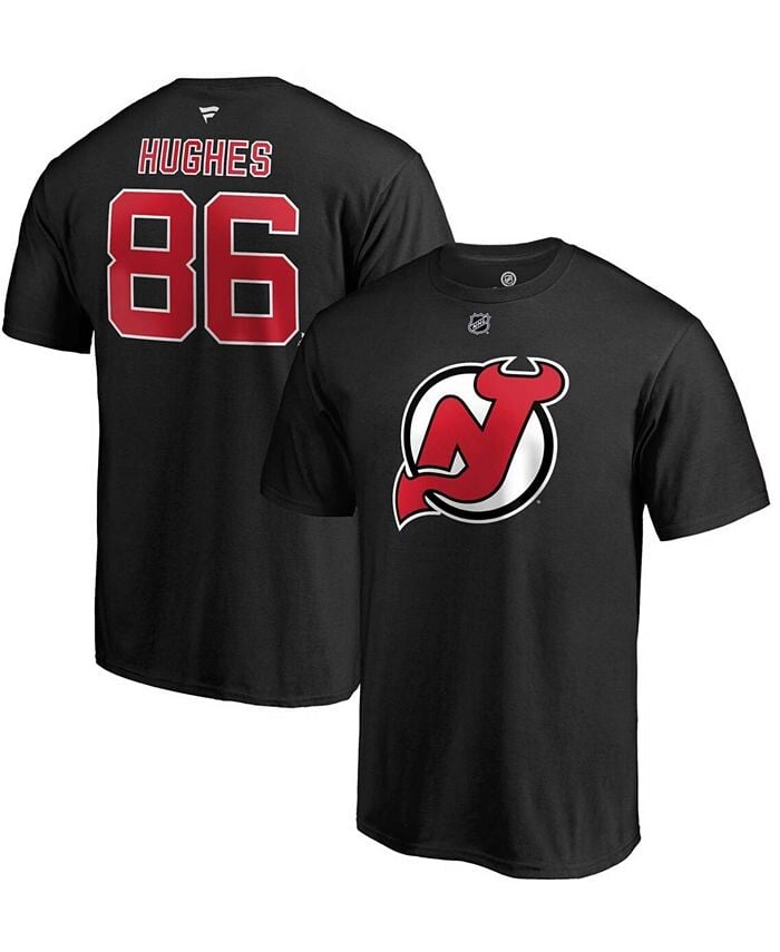 

Мужская черная футболка с именем и номером Jack Hughes New Jersey Devils Authentic Stack Fanatics, черный