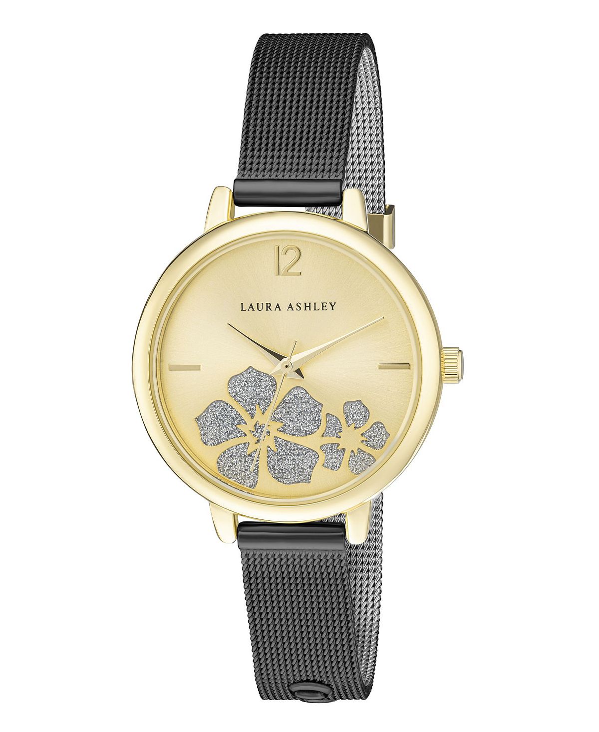 цена Женские часы-браслет из черного сплава с цветочным каменным циферблатом Sunray, 34 мм Laura Ashley, черный