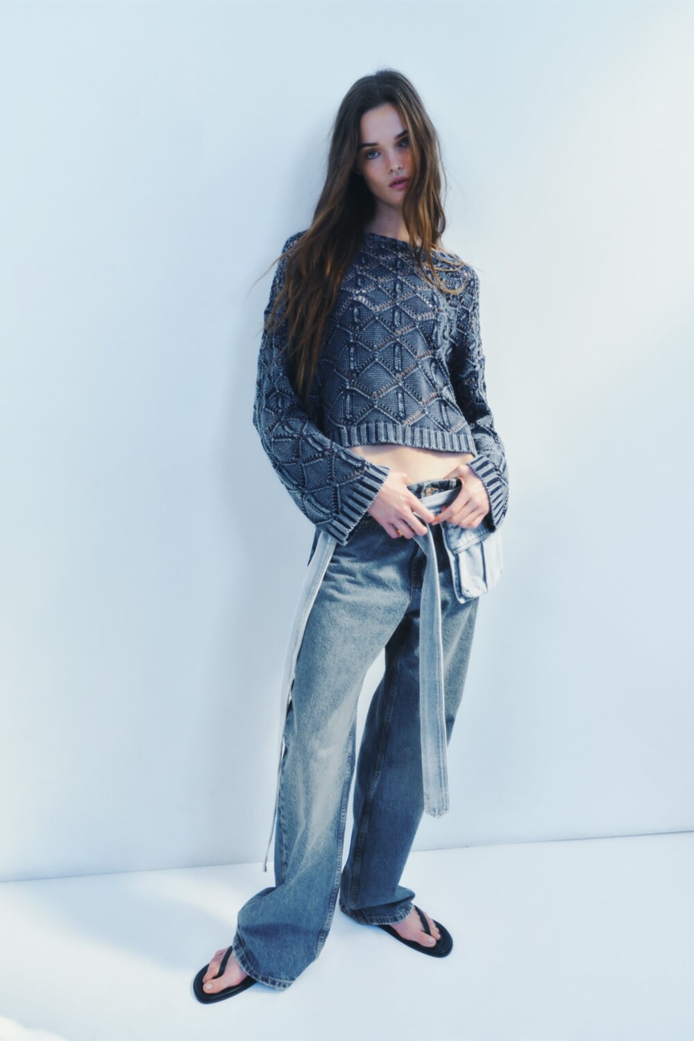 

Свитер с вымытым каменем Zara, индиго, Синий